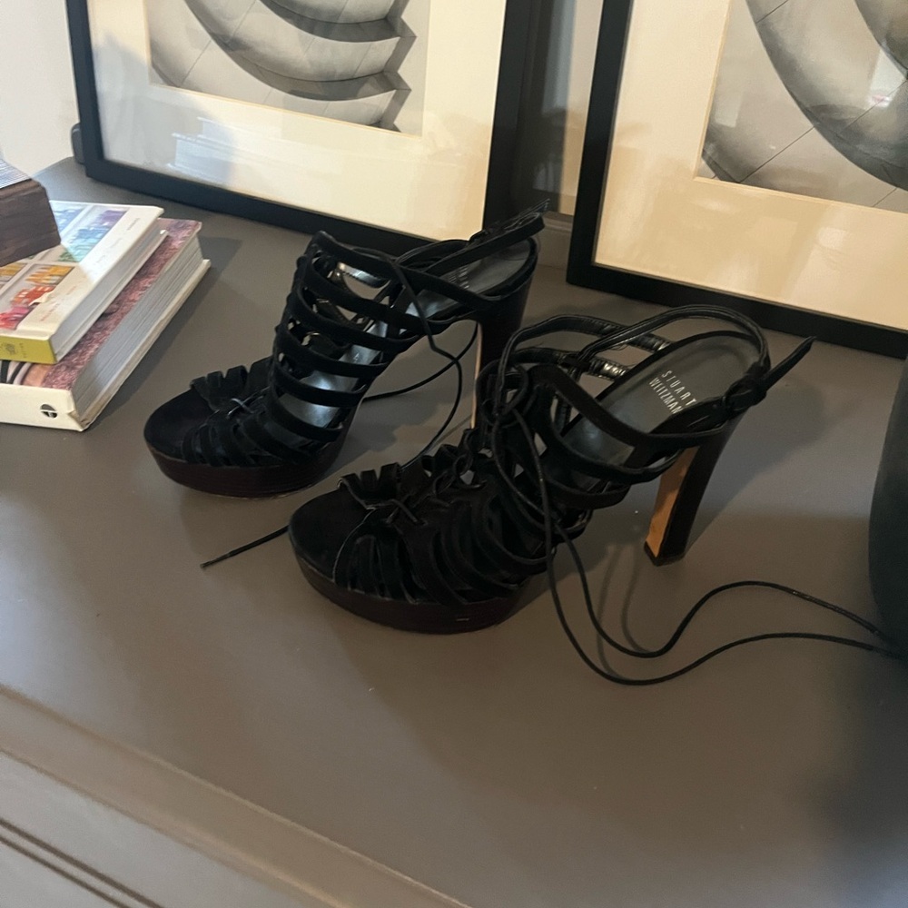 Stuart Weitzman Black Lace-Up Heels